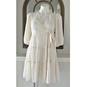 Calvin Klein Side-Tie Belt Pinstripe Tiered Dress, Petite Size 6 New w/Tag